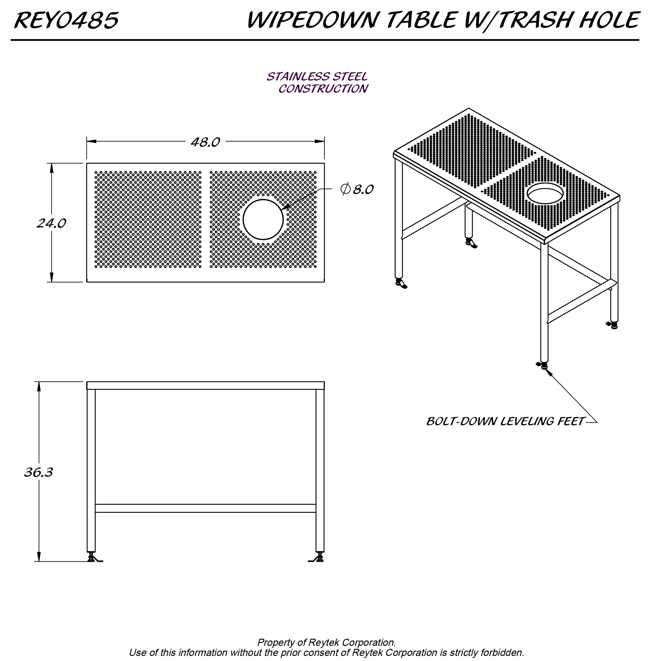 Wipe Down Table Perf with Trash Hole REY0485 - Image 2