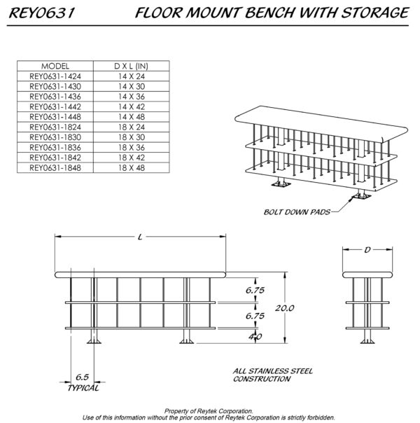 Floor Mount Bench with Storage REY0631 - Image 2