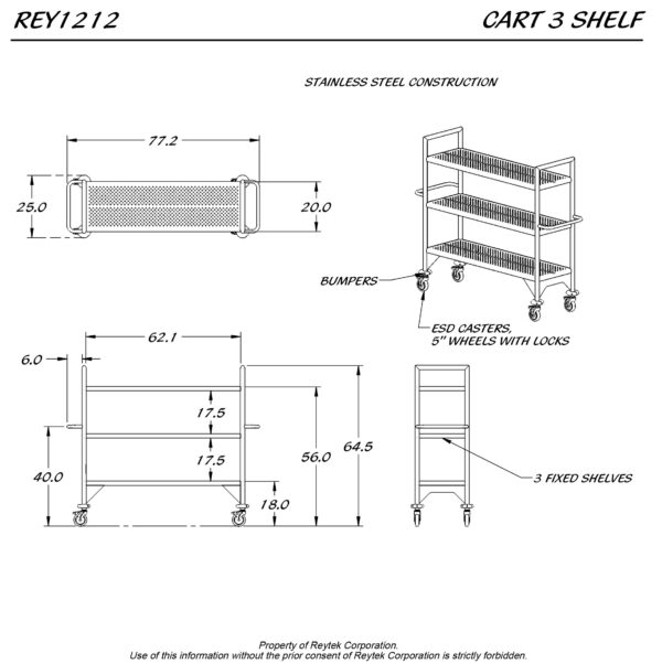 Cart 3 Shelf REY1212 - Image 2