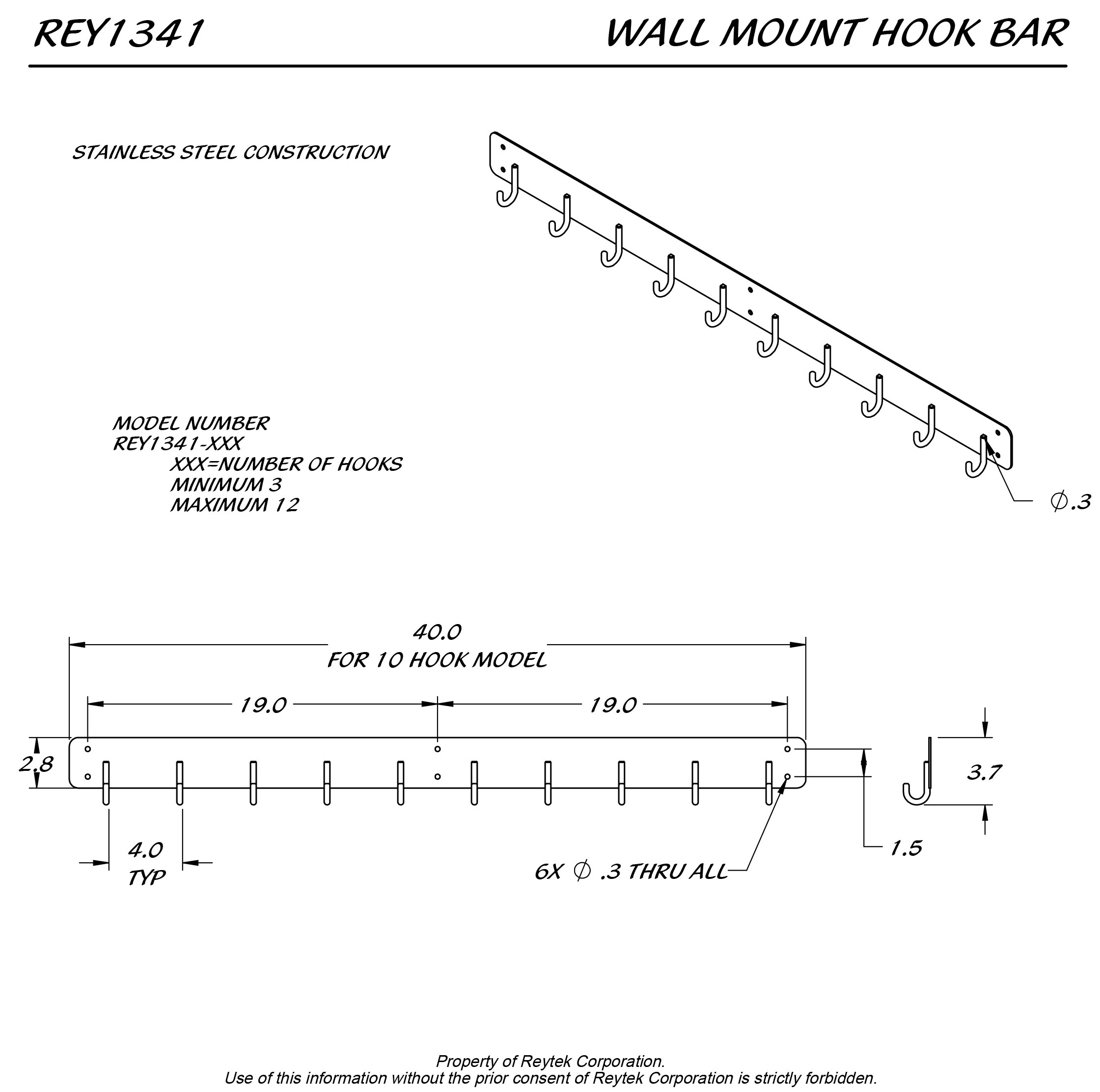 Wall Mount Hook Bar REY1341 - Image 3
