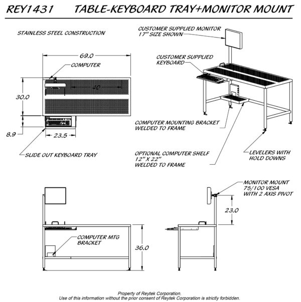 Table - Keyboard Tray & Monitor Mount REY1431 - Image 2