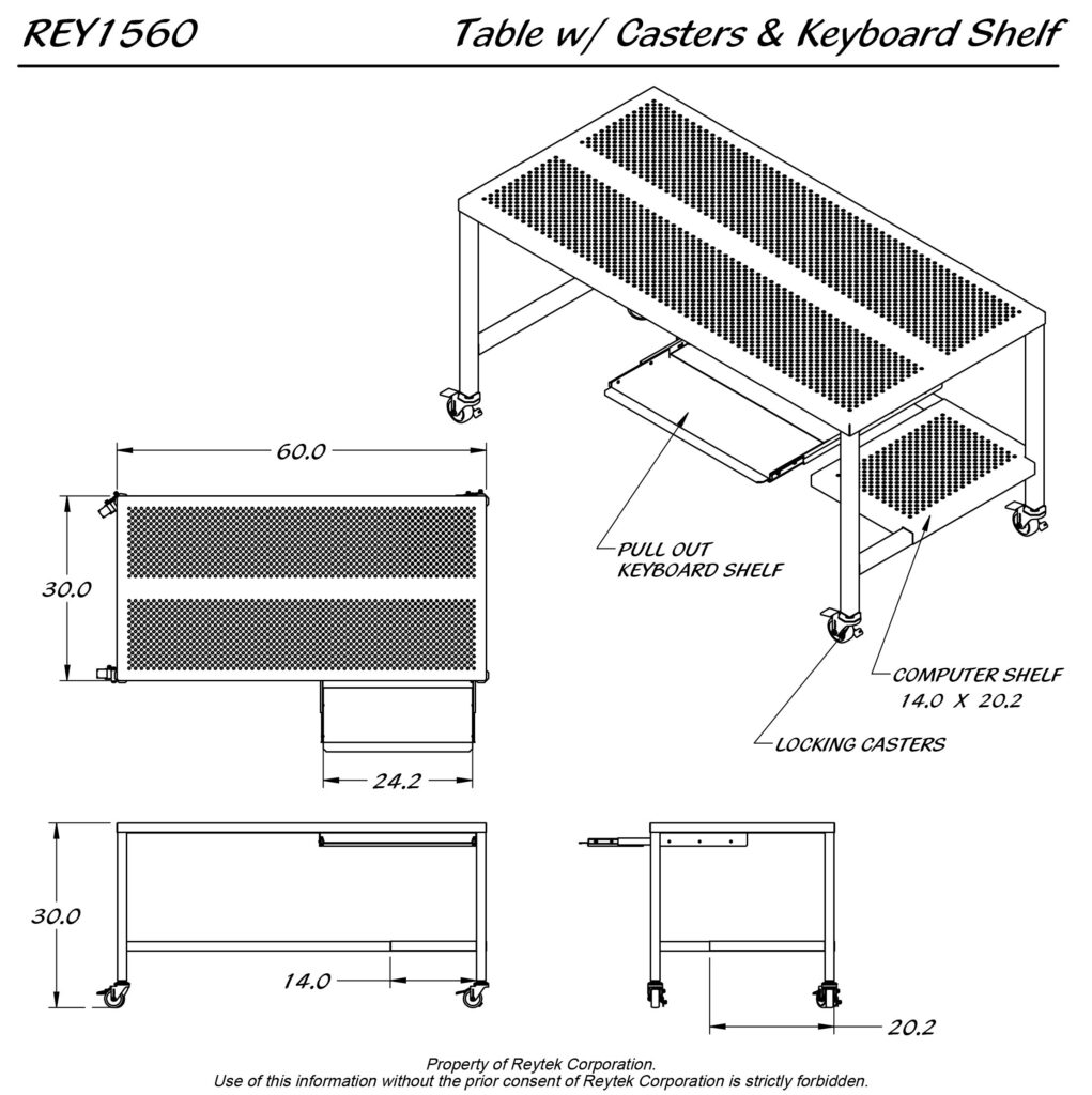 Table w/ Casters & Keyboard Shelf REY1560 | Reytek
