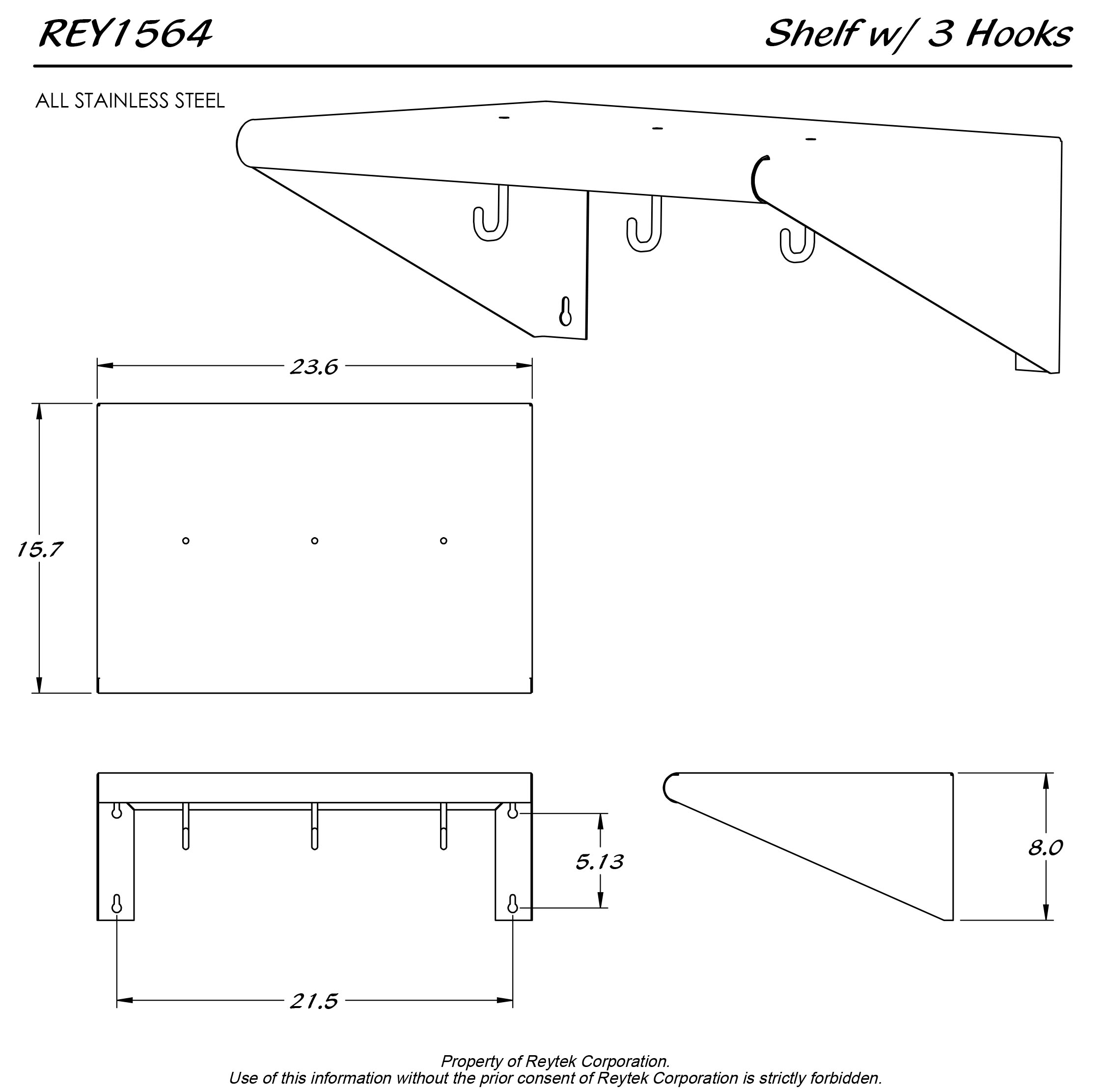 Shelf w/ 3 Hooks REY1564 - Image 2