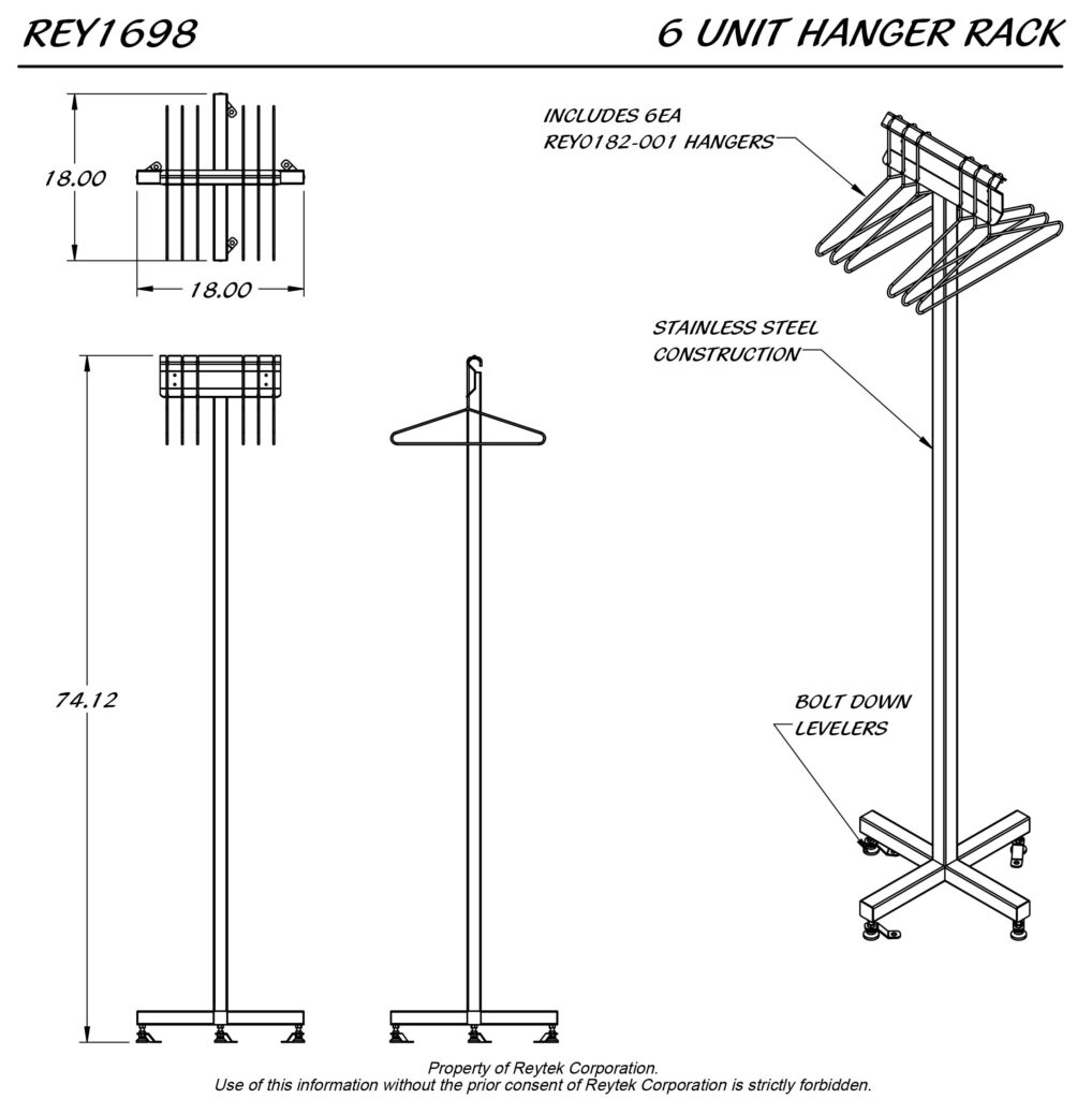 2d Hanger Rack Rvt 6 Unit Hanger Rack REY1698 | Reytek