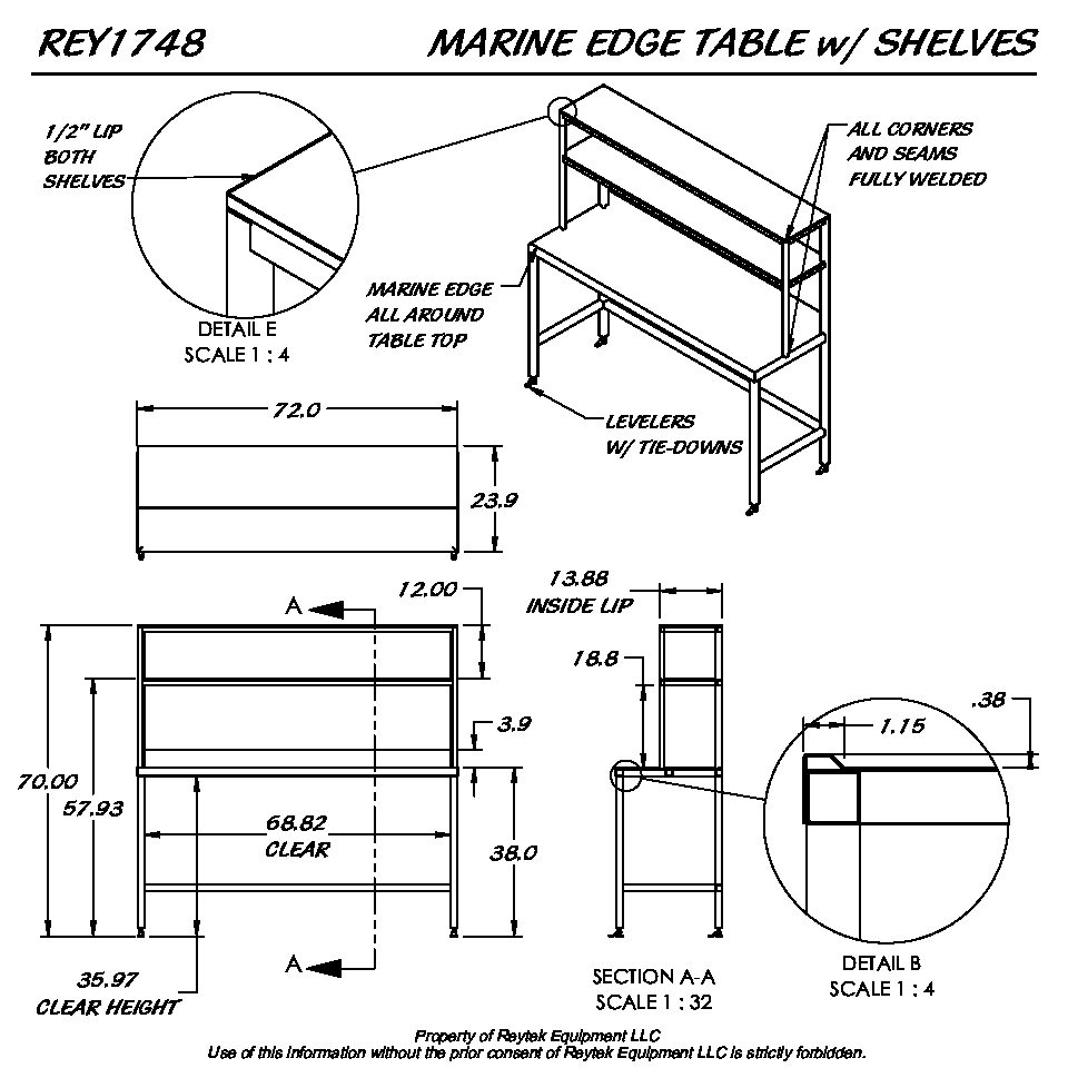 Marine Edge Table w/Shelf REY1748 - Image 2
