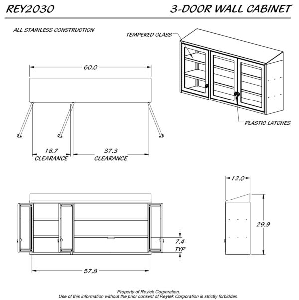 3-Door Glass Door Cabinet REY2030 - Image 2