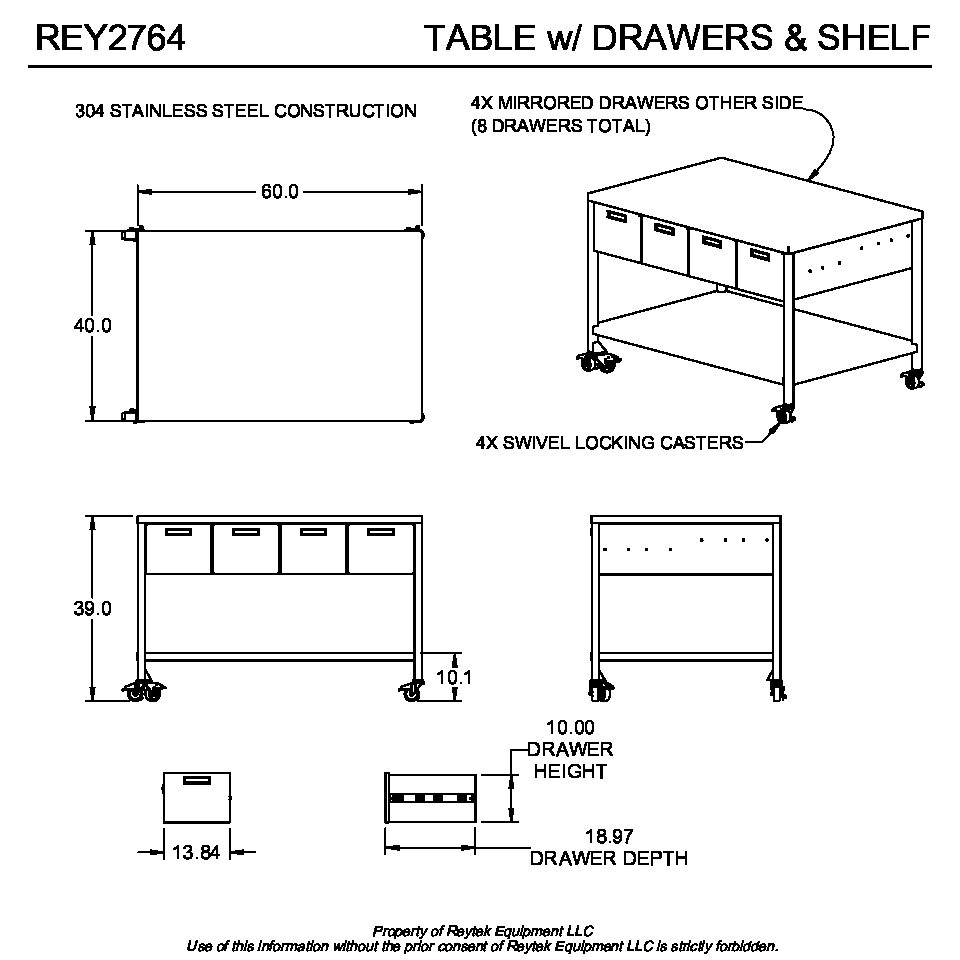 Table with Drawers & Shelf REY2764 - Image 2