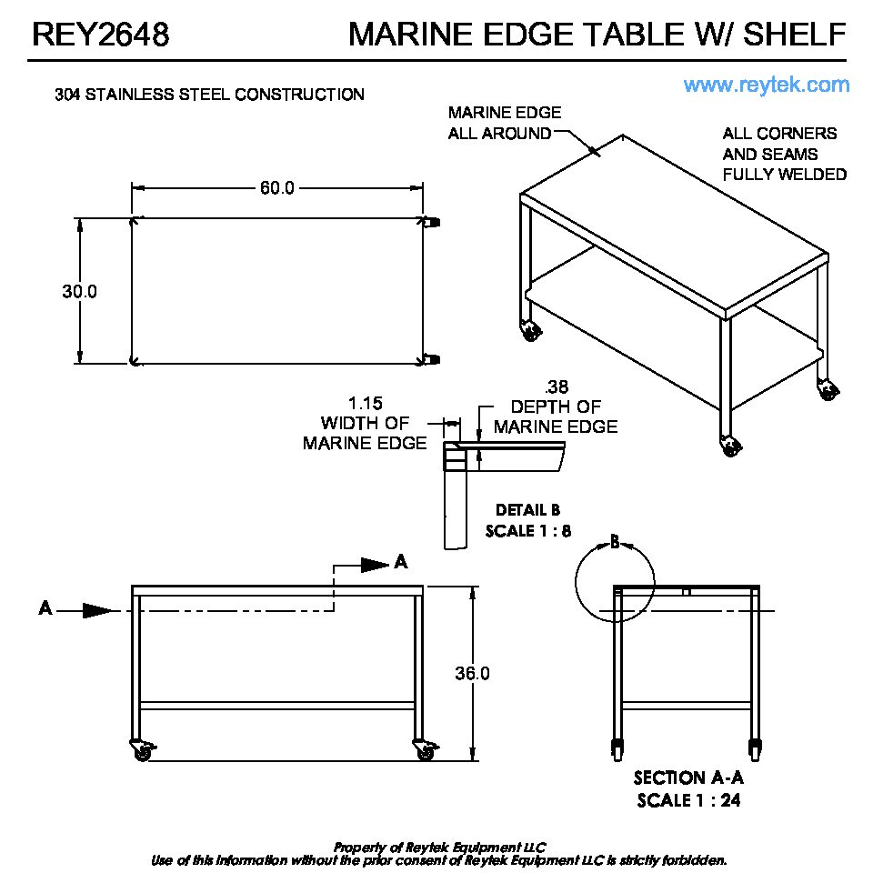 Marine Edge Table with Shelf REY2648 - Image 2