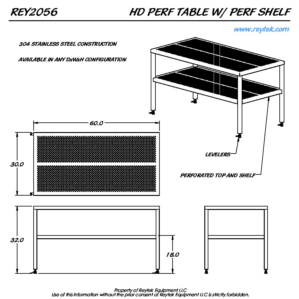 Heavy Duty Perforated Table with Perforated Shelf REY2056 - Image 2